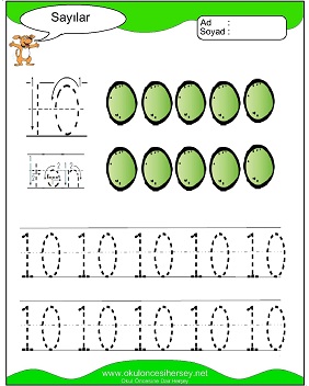 okul öncesi 1 sayısı çizgi çalışması